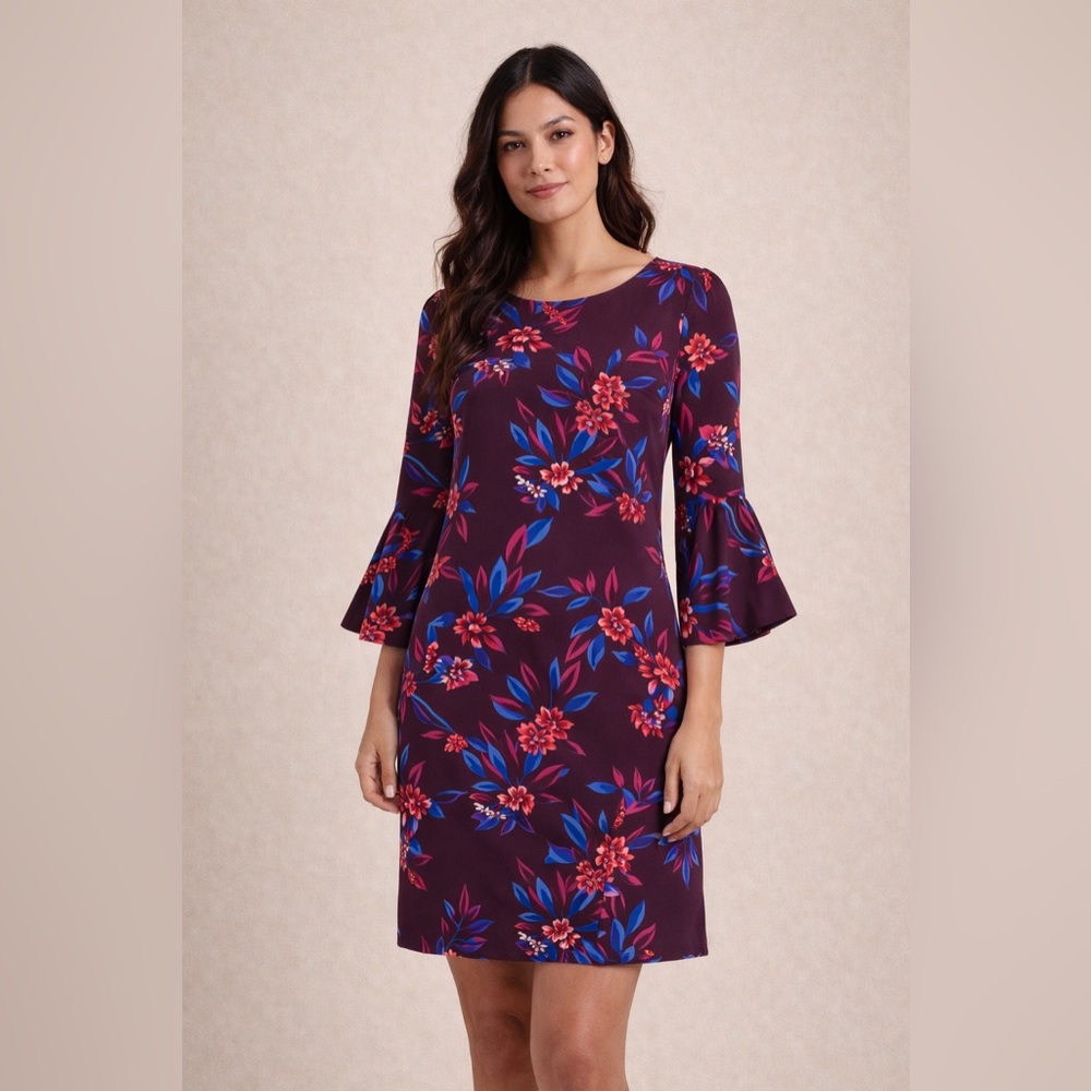 Calvin Klein Burgundy Floral 3/4 Sleeve Dress